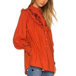 Free People Rose Vines Embroidered Blouse In Iron Combo Size Small New